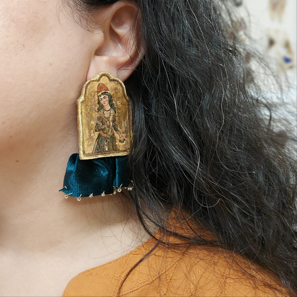 Qajar Paper Mache Earring with Velvet Fabric
