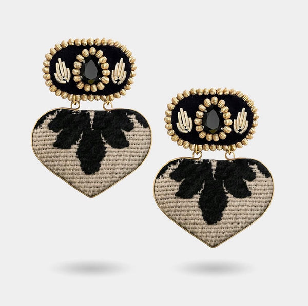 Beige & Black Big Hearts Earrings
