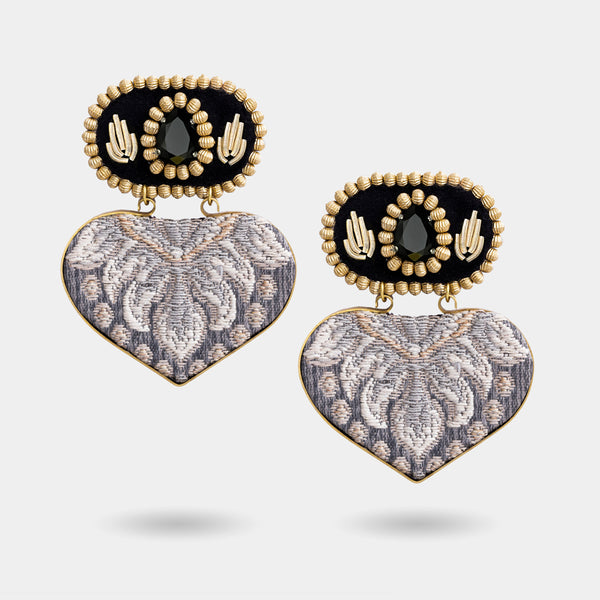 Black & Grey Big Hearts Earrings