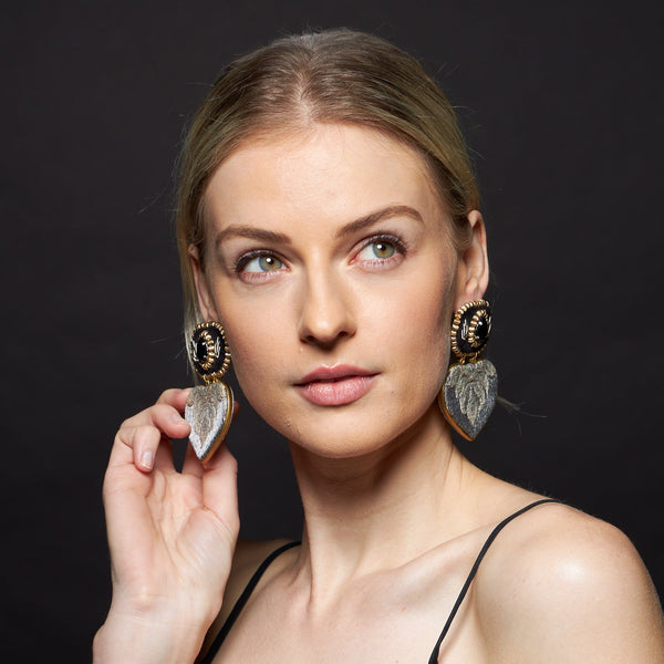 Black & Grey Big Hearts Earrings