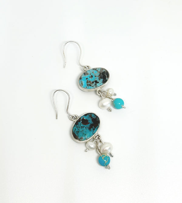 Silver Turquois Oval Earrings