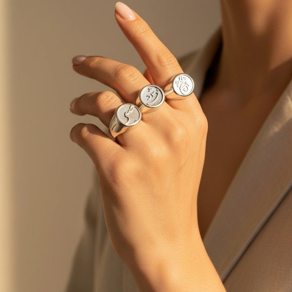 Farsi Words Silver Rings