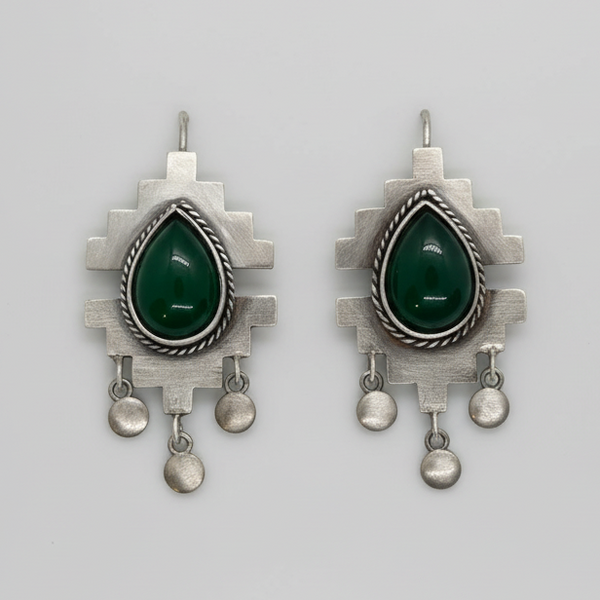 Sabz-E Khial Silver & Agate Earrings