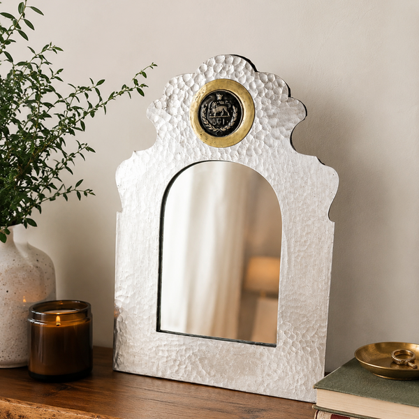 Copper Tabletop Mirror with Pahlavi Coin