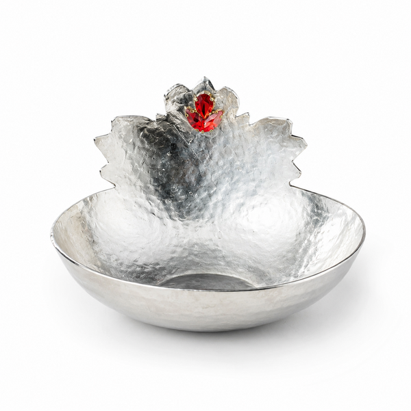 Leaf Round Copper Bowl with Gems