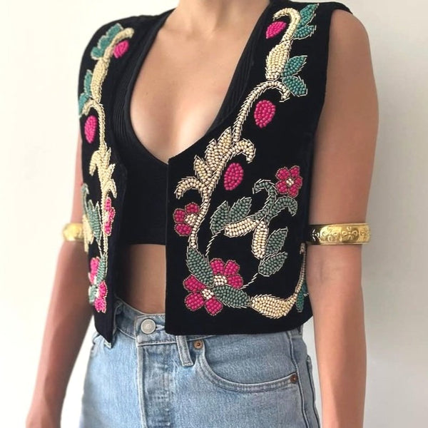 Pink Feast Hand Beaded Vest