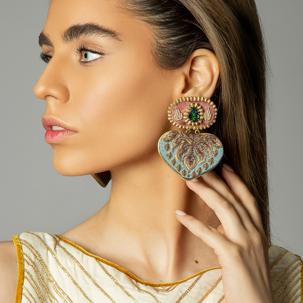 Royal Blue & Light Pink Hearts Earrings