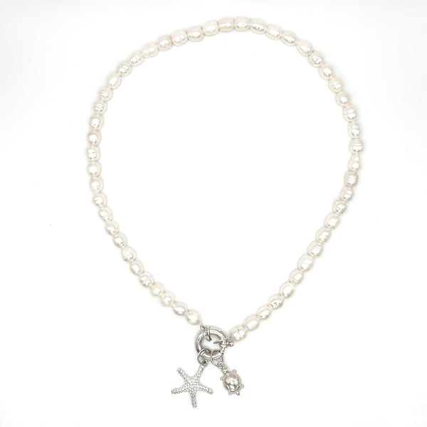 Pearl And Silver Lock Necklace