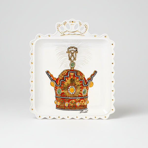 Hand Painted Shahanshah's Crown Ornate Square Plate
