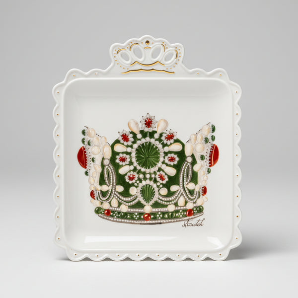 Hand Painted Shahbanou's Crown Ornate Square Plate