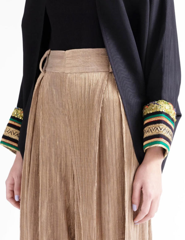 Black Naazkhaatoon Drape Jacket with Khoos-Embroidered Cuffs