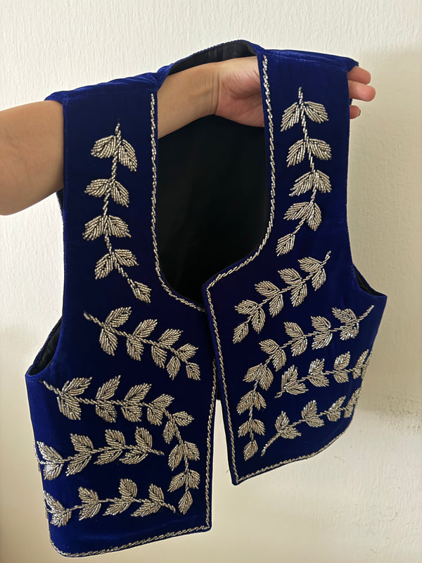 Blue Silver Leaves Hand Beaded Vest