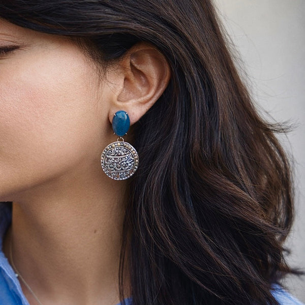 Shah-e Vala Blue Tiger's Eye Earrings