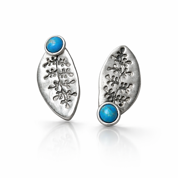 Turquoise Leaf Silver Earrings