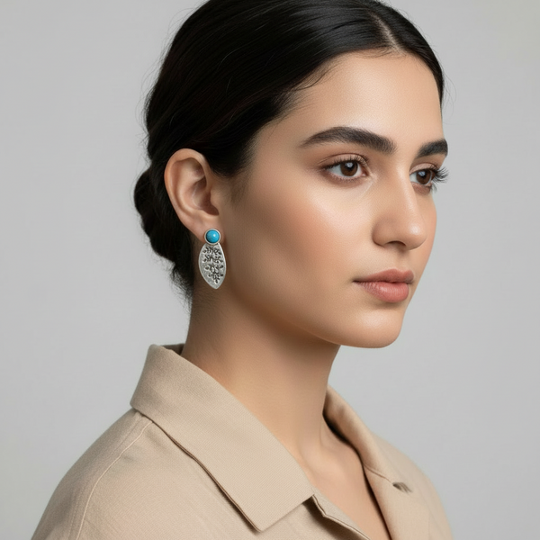 Turquoise Leaf Silver Earrings