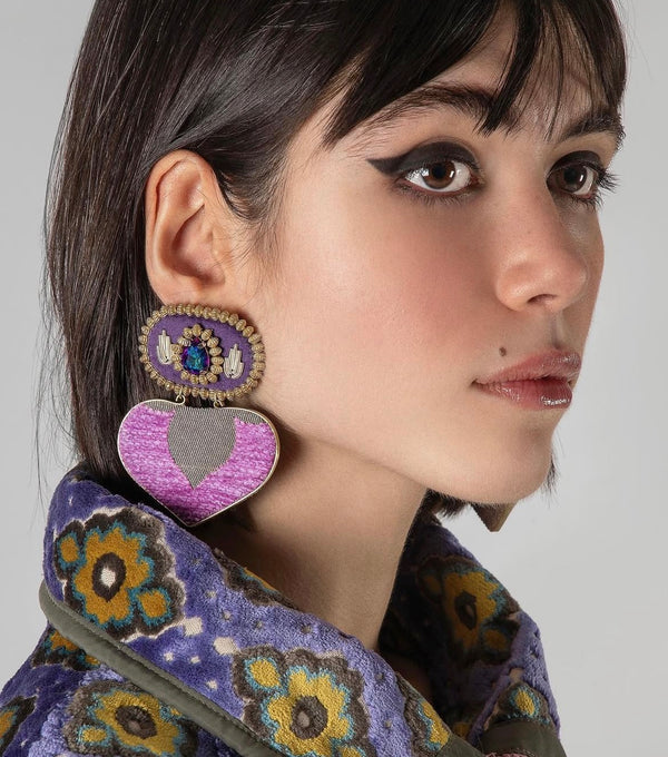 Purple & Pink Big Hearts Earrings