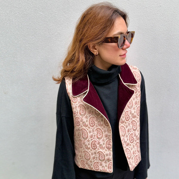 Purple Velvet Collar Khatoon Vest