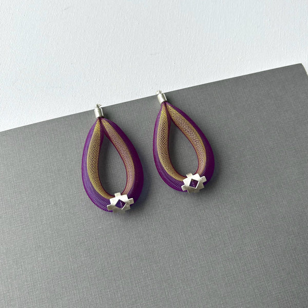 Purple Mesh Silver Earrings