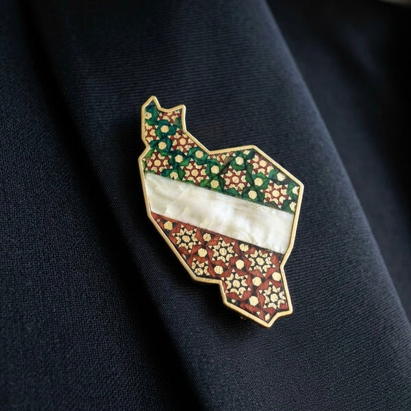 Iran Flag 22K Gold-Plated Khatam Brooch