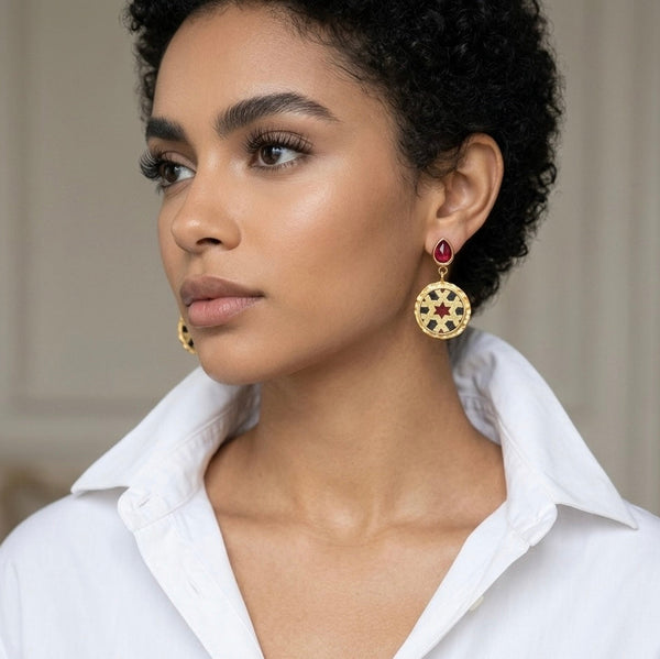 Kashan Round 22K Gold-Plated Khatam Earrings