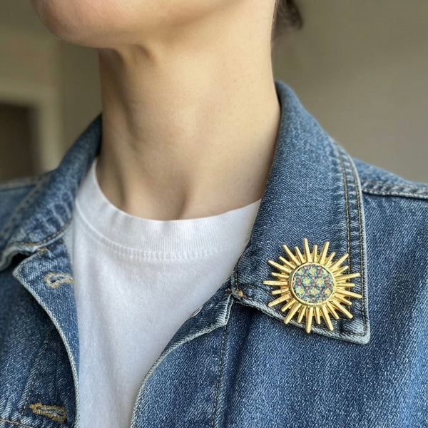 Sun 22K Gold-Plated Khatam Brooch