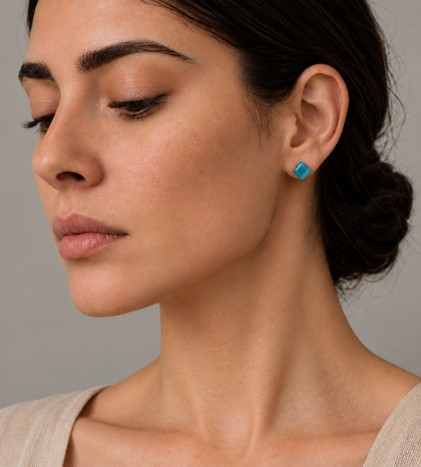 Asymmetrical Eshgh & Blue Dot Brass Earrings