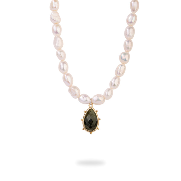 Silver Baroque Pearl Choker with Labradorite