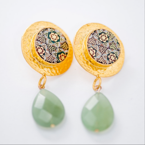 Pardis 22K Gold-Plated Khatam Earrings with Jade