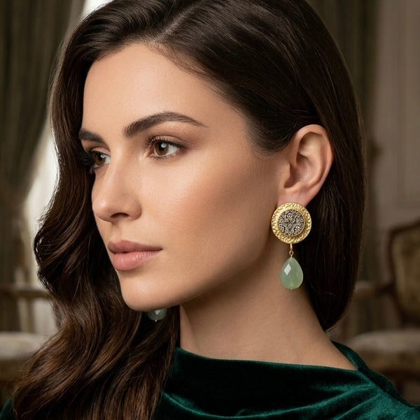 Pardis 22K Gold-Plated Khatam Earrings with Jade