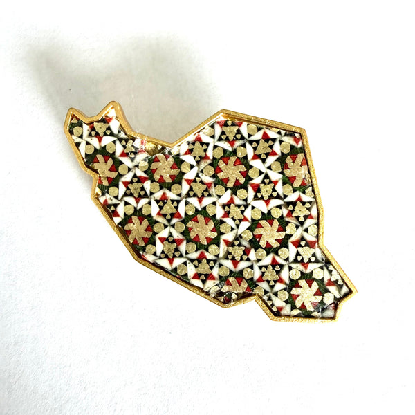 Iran Map 22K Gold-Plated Khatam Brooch