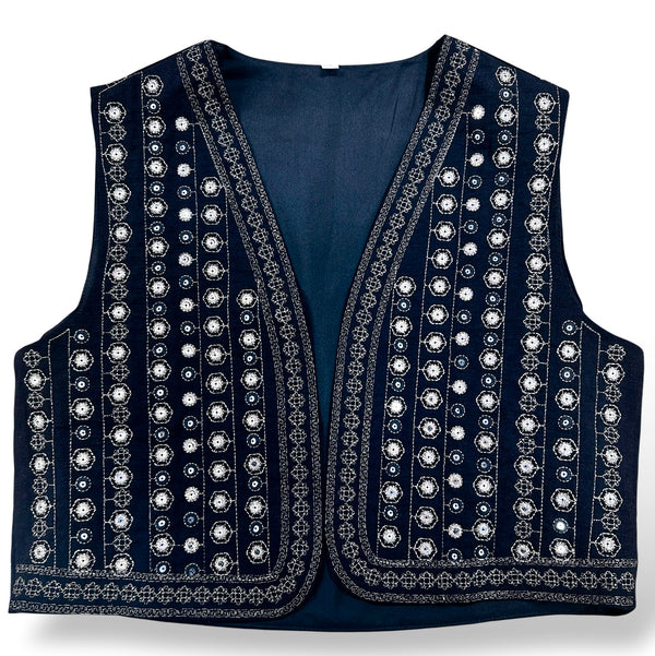 Black Vest with Gold Thread Embroidery