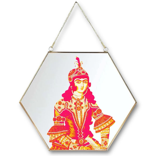 Qajar Lady Hexagonal Wall Mirror