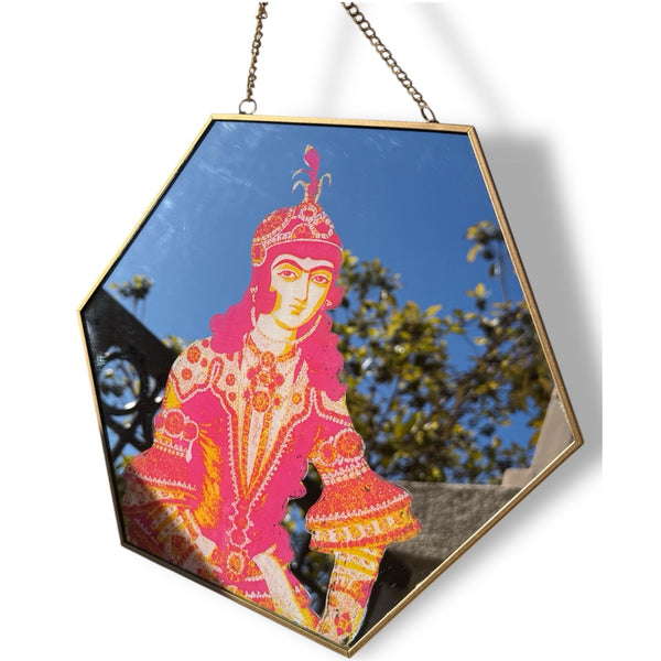 Qajar Lady Hexagonal Wall Mirror