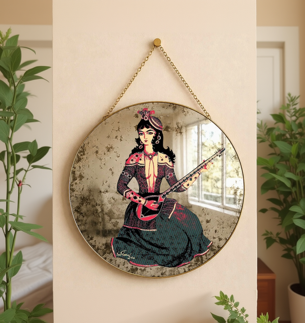 Setar Qajar Lady Round Wall Mirror