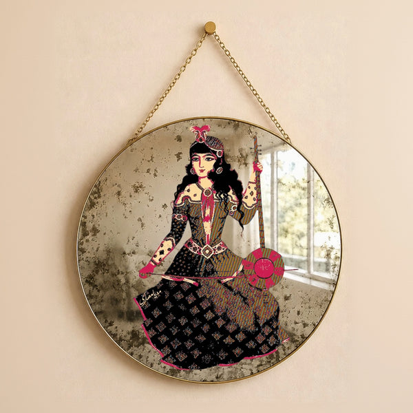 Kamancheh Qajar Lady Round Wall Mirror