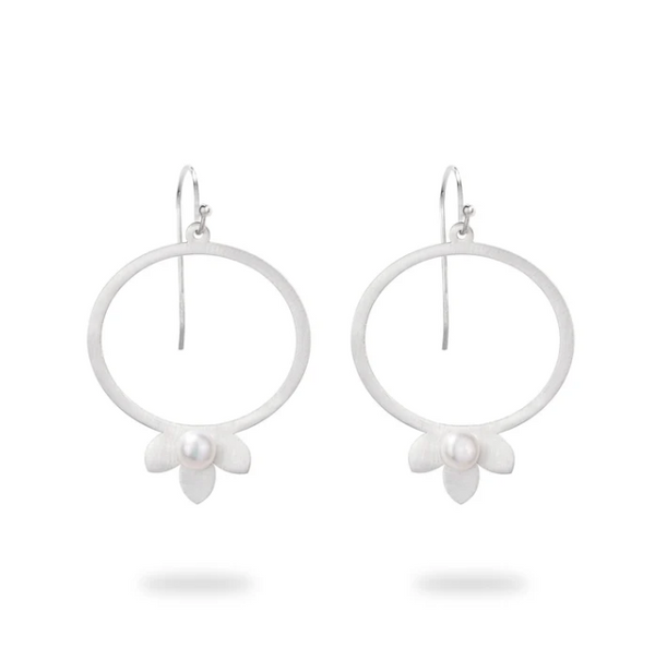 Silver Dangle Pomegranate Modern Earrings with Freshwater Pearl