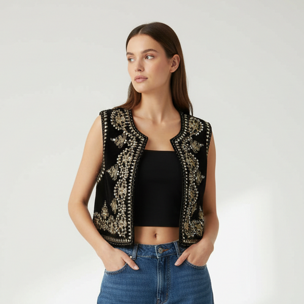 Zarrin Velvet Vest with Embroidery