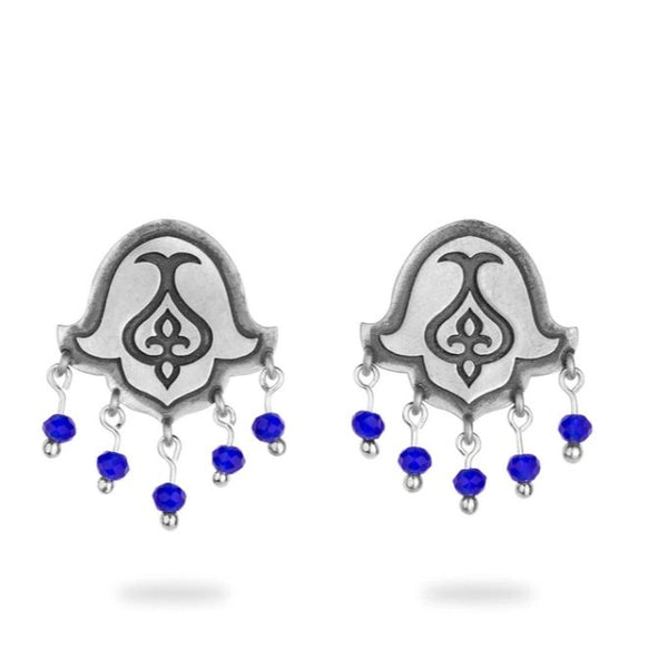 Silver Tulip Drop Earrings with Crystal Drops