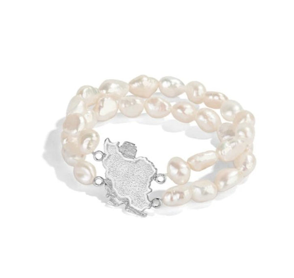 Sterling Silver Iran Map Bracelet with Freshwater Baroque Pearl
