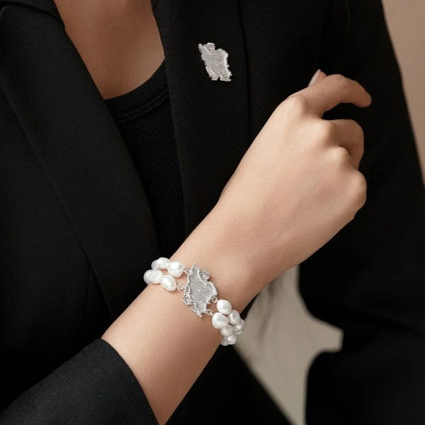 Sterling Silver Iran Map Bracelet with Freshwater Baroque Pearl