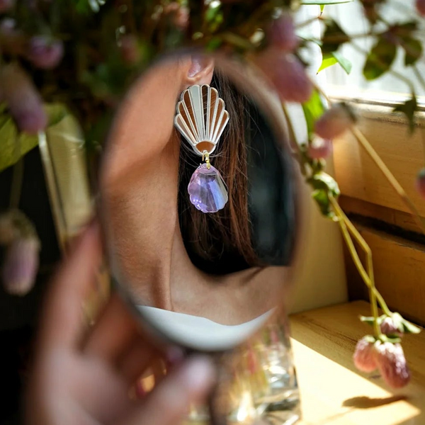 Shell Crystal Purple Earrings