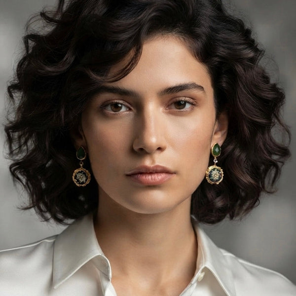 Sib 22K Gold-Plated Khatam Earrings with Green Onyx