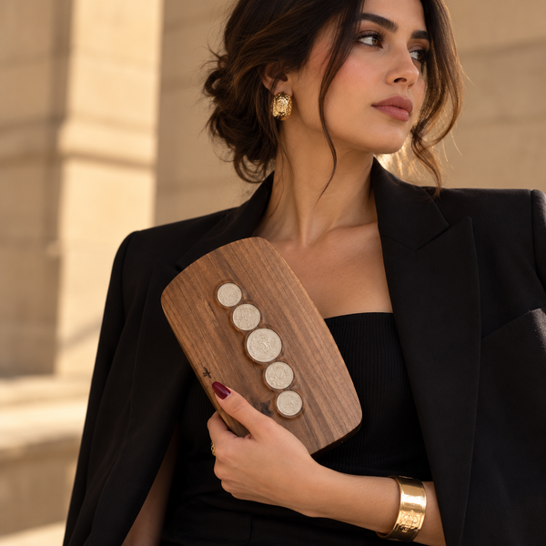 Panza Wooden Clutch with Pahlavi Coins