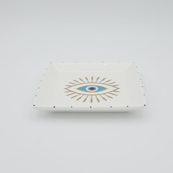 Turquoise Evil Eye Square Jewelry Dish with Gold