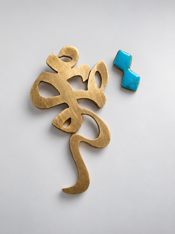 Asymmetrical Eshgh & Blue Double Dots Brass Earrings