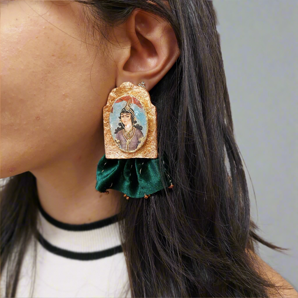 Qajar Lady Paper Mache Earring with Velvet Fabric