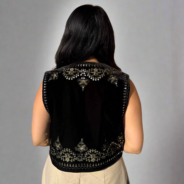 Zarrin Velvet Vest with Embroidery