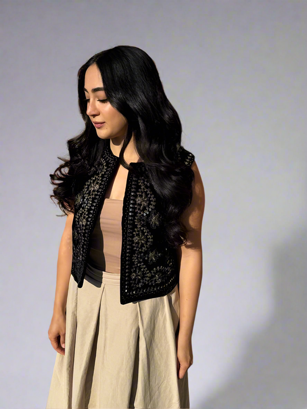 Zarrin Velvet Vest with Embroidery