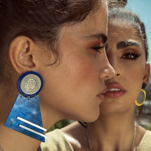 Blue Harp Earring