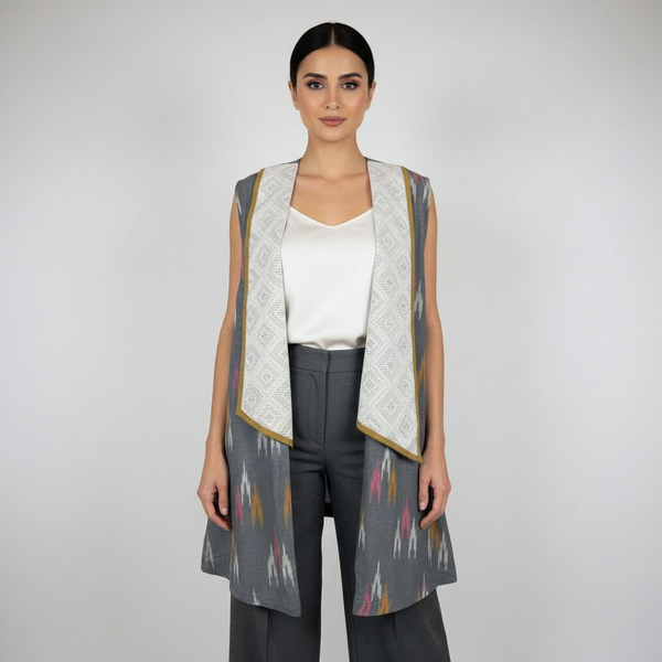 Hashti Pattern Long Vest